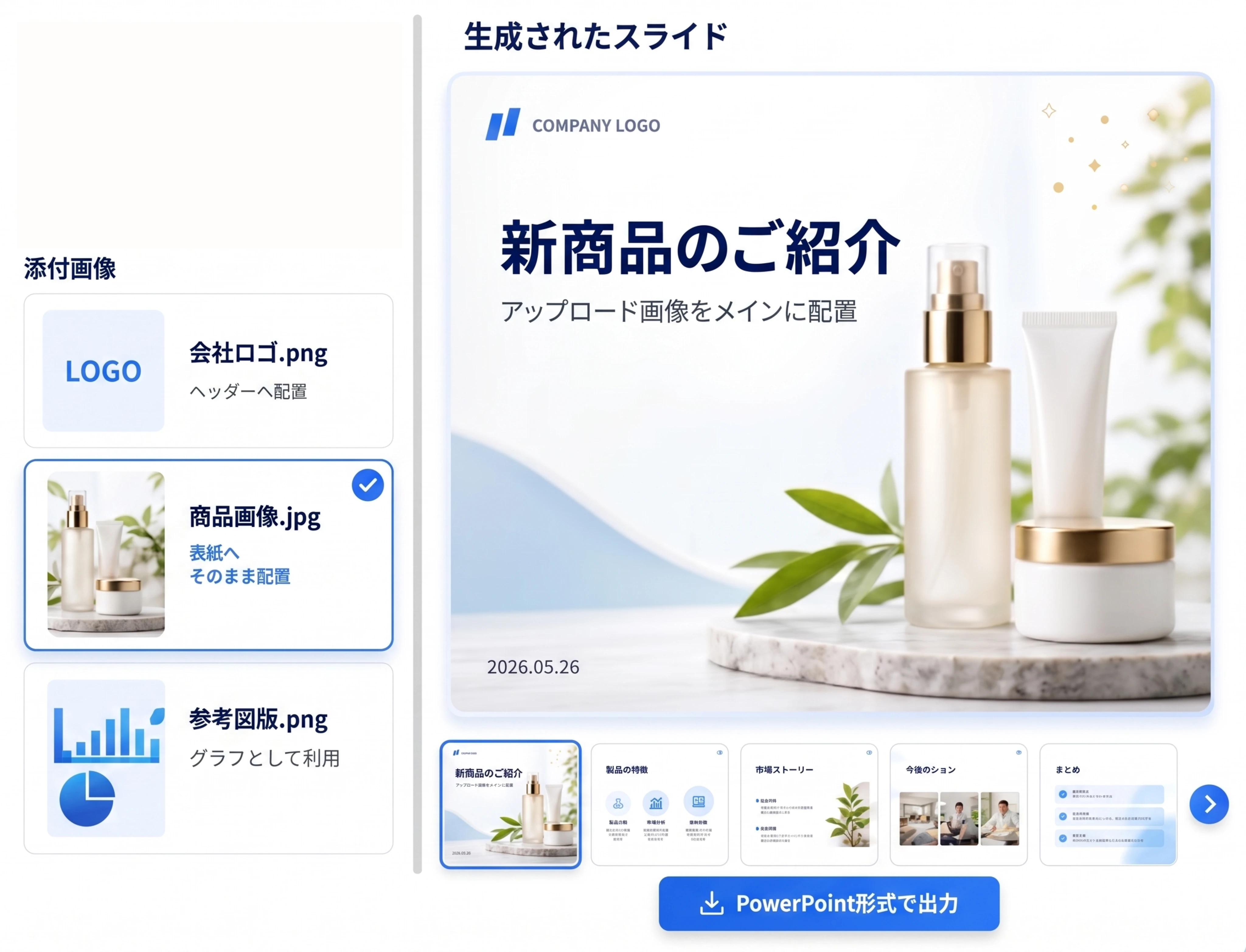AIスライド生成のデモ画面